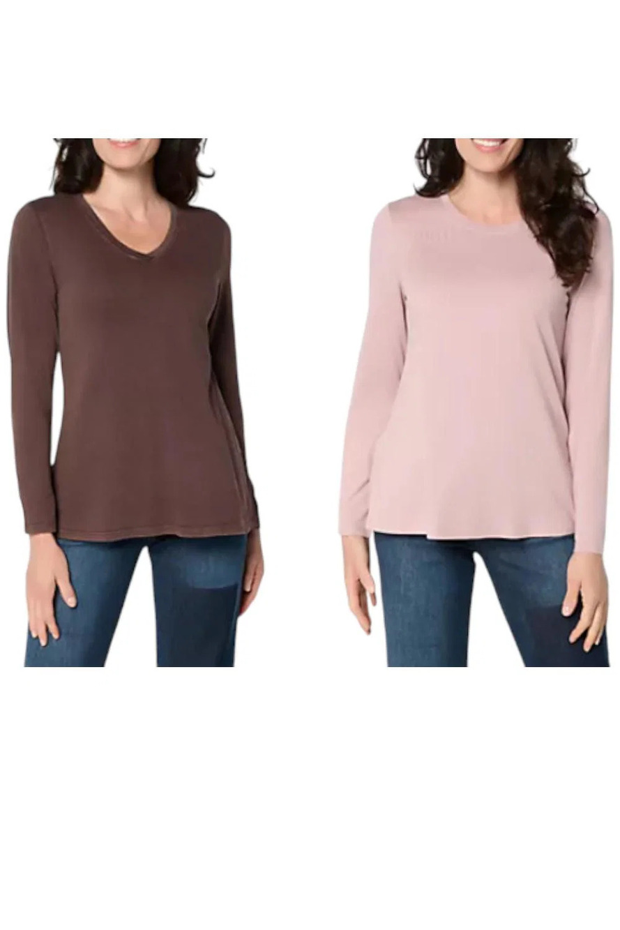 LOGO Principles by Lori Goldstein Women's 2pk Knit Tops Coffee/Rose - Regular